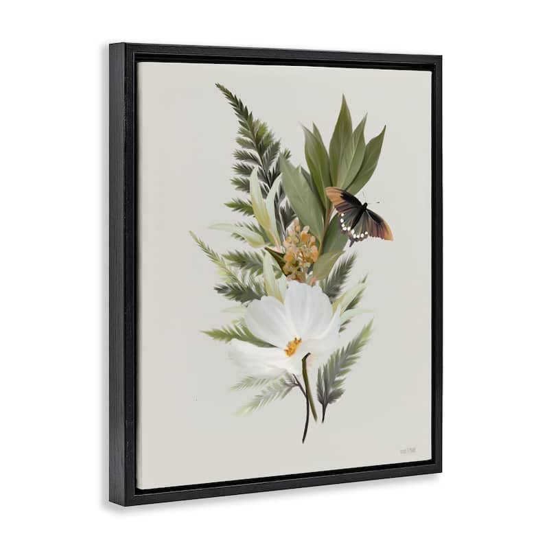 Stupell Flower Sprigs & Butterfly Framed Floater Canvas Wall Art Design By House Fenway