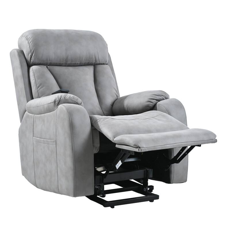 Grey Wide Seat Power Lift Recliner for Seniors with Remote Control, Side Pocket, and Adjustable Recline Options
