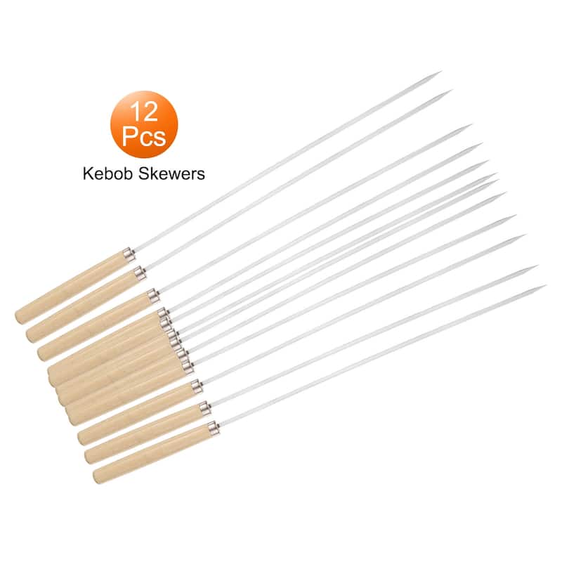 12pcs Kebob Skewers 33cmx3.2mmx0.8mm Flat Sticks with Wood Grip Handle