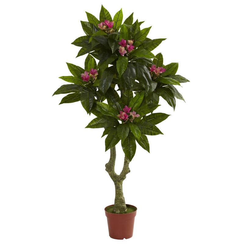 Plumeria Tree 5ft Indoor Outdoor Decor - UV Resistant Artificial Flower Plant 60 Inch Tall - 5ft.