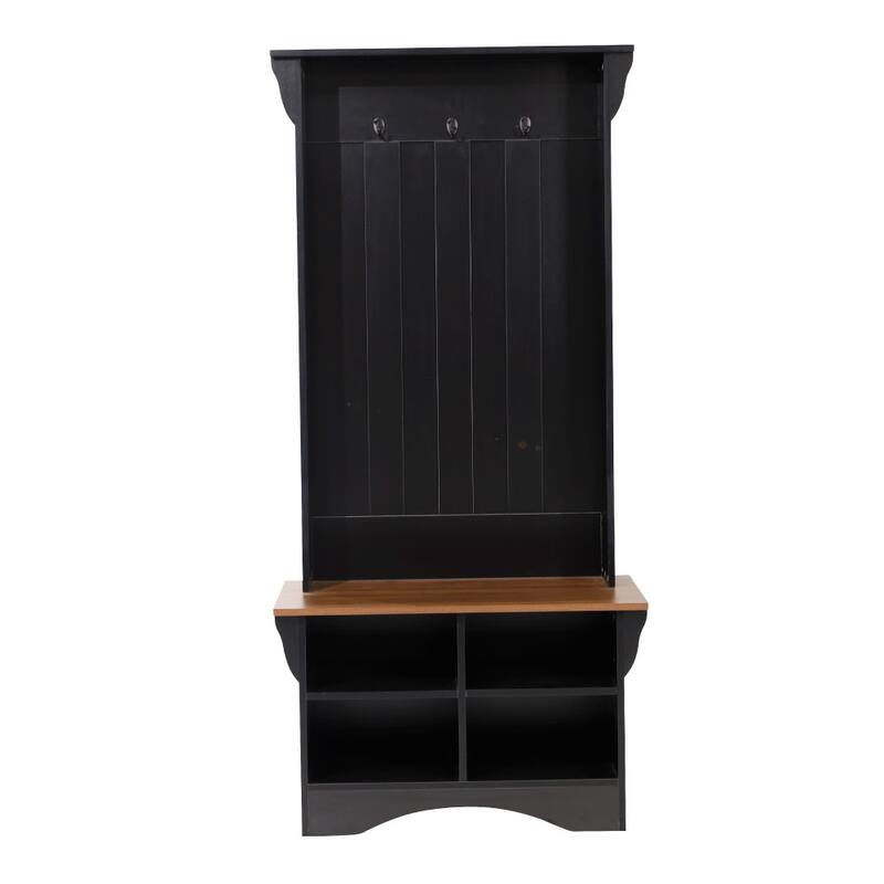 Hall Tree with Divided Cubby Bench Storage and 3 Coat Hooks