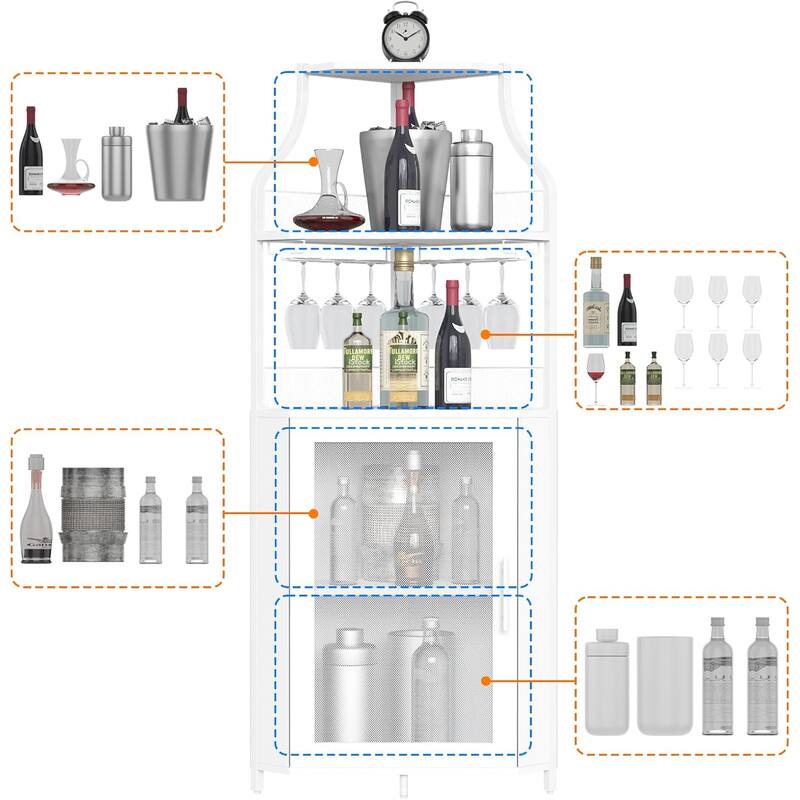 Corner Wine Cabinet with Detachable Wine Rack, 5-Tier Industrial Corner Bar Cabinet