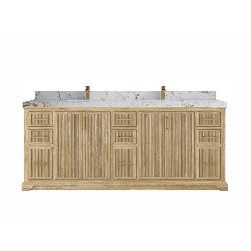 Willow Collections 84 in. W x 22 in. D Alys Solid Teak Wood Double Sink Bathroom Vanity with Quartz or Marble Countertop