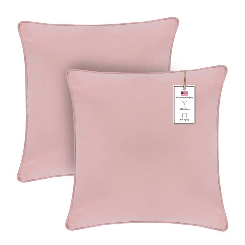 A1HC Set of 2 Luxurious Fine Soft Velvet Throw Pillow Covers Only, For Sofas, Beds, Vibrant Colors and Hidden Zipper - 24x24 Inches (Pack of 2) - Pink