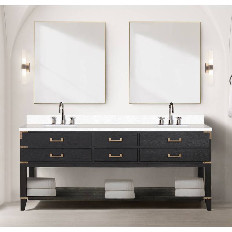 Norwalk 60 in W x 22 in D Black Oak Double Bath Vanity and White Quartz Top