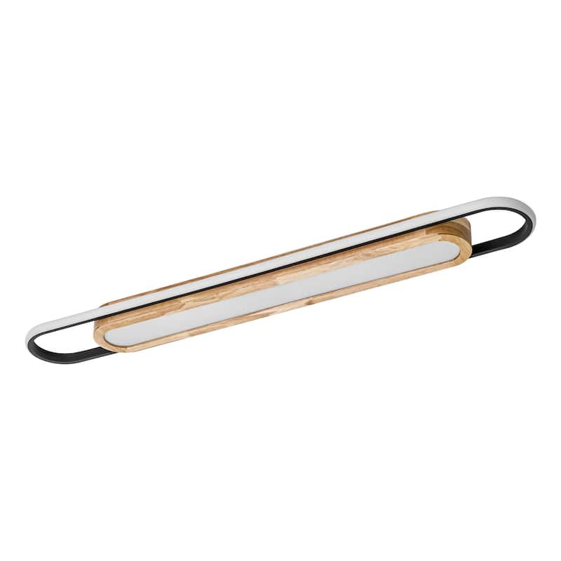 39.3" Modern Black Cylinder Long Strip Wood Integrated LED Flush Mount Light - 39.3 in. W