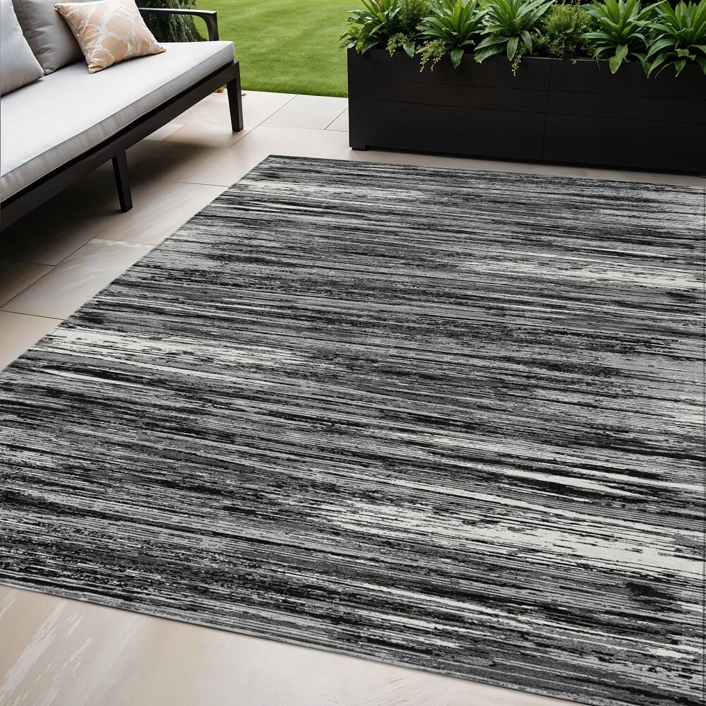 HomeRoots Striped Transitional Rectangle Outdoor Rug