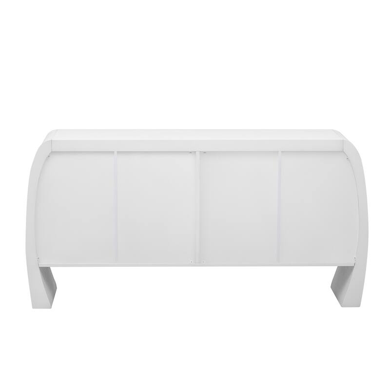 Four-Door Ash Veneer Storage Cabinet with Curved Legs