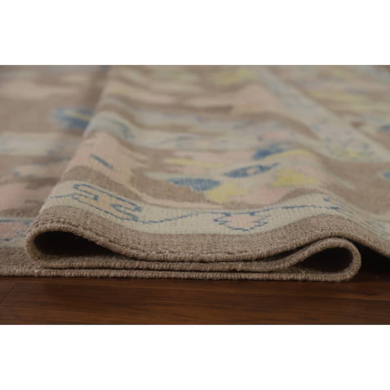 Hand Knotted Oriental 100% Wool Carpet Transitional All-Over Brown Oushak Area Rug - 13' 6'' X 10' 5''