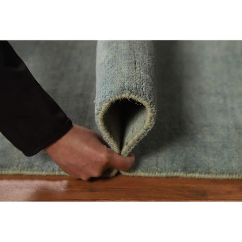 Blue Green Gabbeh Accent Modern Rug Handmade Wool Carpet - 3'11" x 4'7"