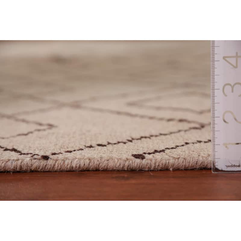 Hand Knotted Oriental 100% Wool Carpet Modern Geometric Beige & Ivories Moroccan Area Rug - 8' 0'' X 5' 0''