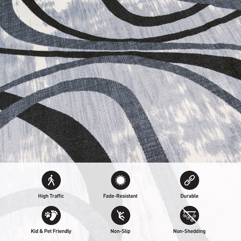 Contemporary Distressed Abstract Lines Non Slip Area Rug