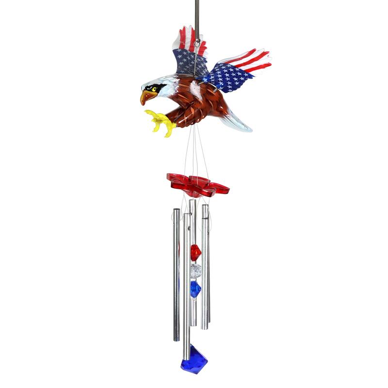 Exhart WindyWing Patriotic Eagle Wind Chime with American Flag Wings, 8 by 18 Inches