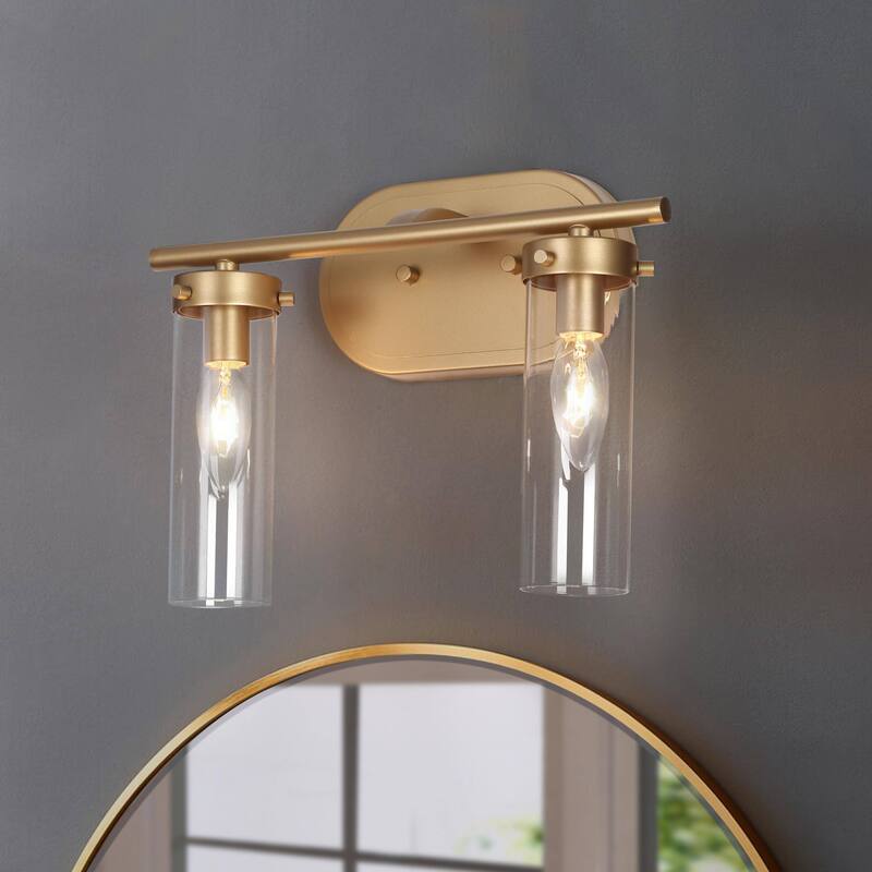 Modern Gold 3-Light Bathroom Vanity Light Cylinder Glass Wall Sconces