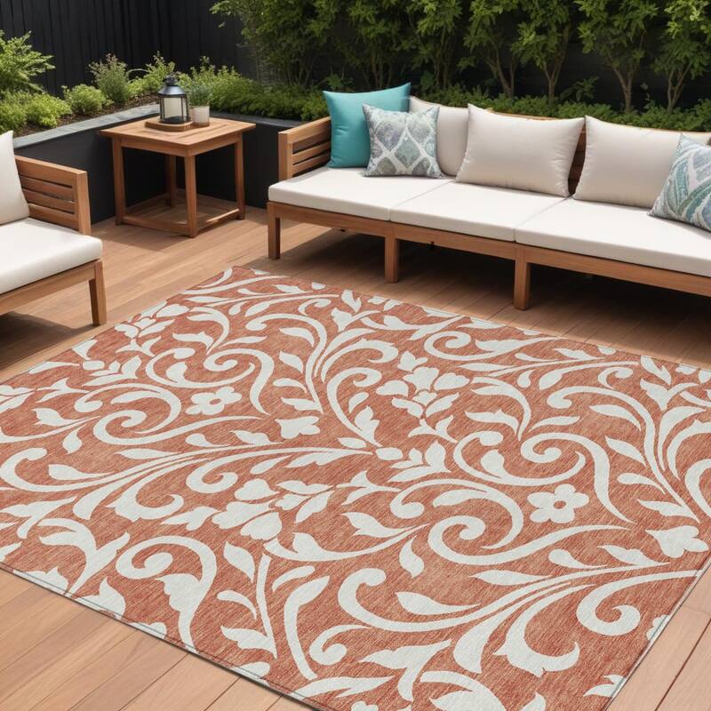 HomeRoots Floral Transitional Rectangle Outdoor Rug - 8' X 10'