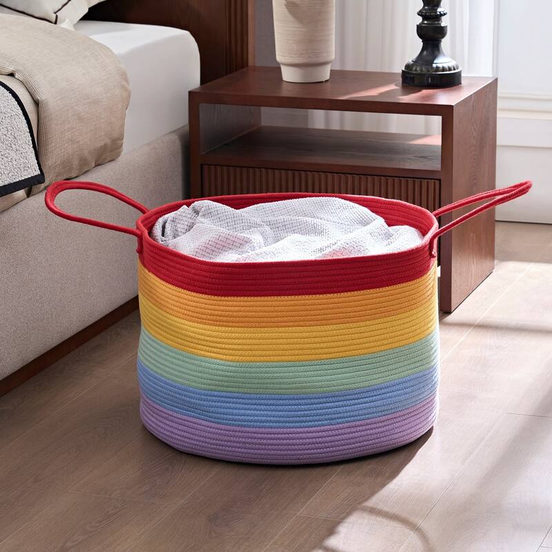 Javlergo Large Cotton Rope Basket with Handles Woven Baskets for Storage - 20.1" x 12.6" x 20.1" - 20" wide