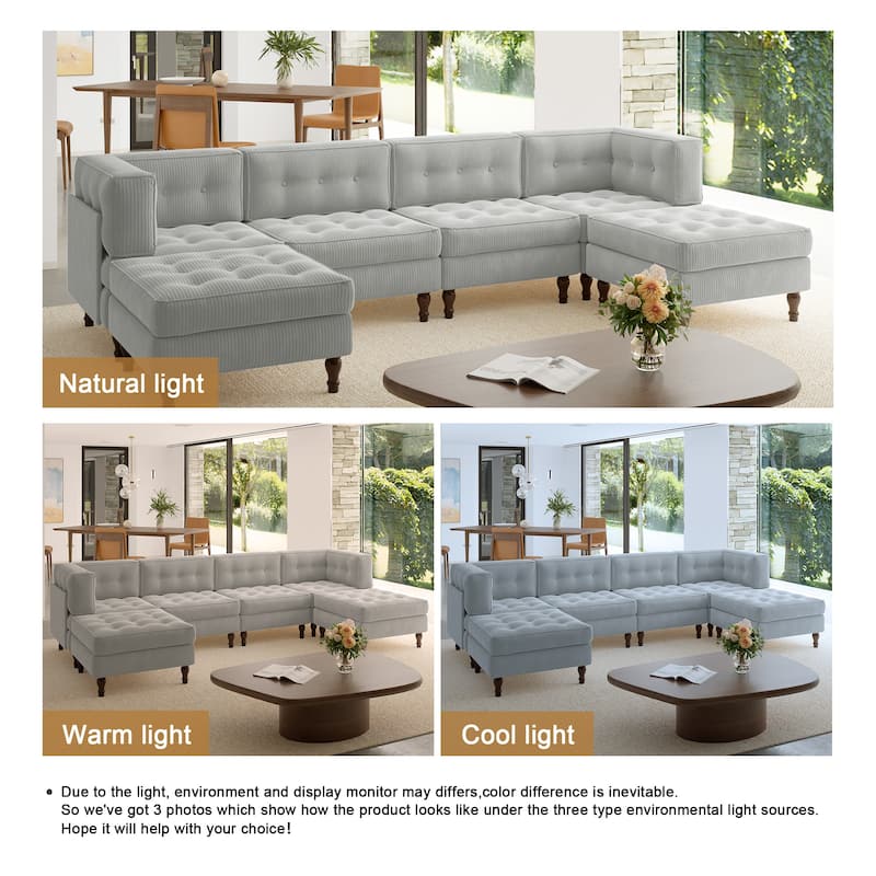 Oversized Modular Sectional Corduroy Fabric Tufted Sofa
