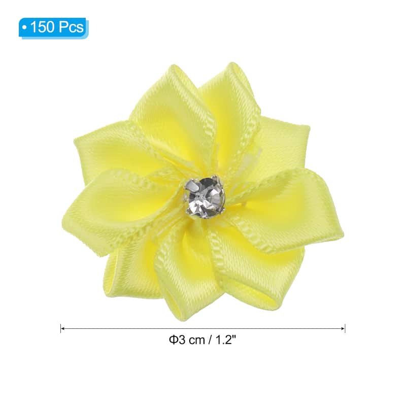 150Pcs Small Ribbon Flowers Satin Ribbon Flowers Mini Fabric Flower - 3cm - Yellow