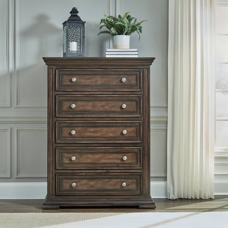 Liberty Furniture Big Valley Panel Bed, Dresser, Mirror, Chest, and Nightstand- California King, King or Queen