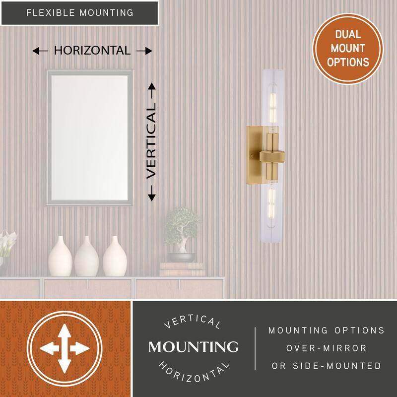 VAXCEL Bari Wall Sconce, Clear Glass Shade, Dimmable Bathroom Vanity Light Fixture, Vertical or Horizontal Mount