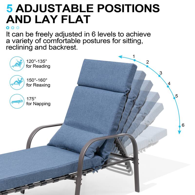 Outdoor Premium All-weather Recliner Adjustable Chaise Lounge Chair with Cushion & Pillow