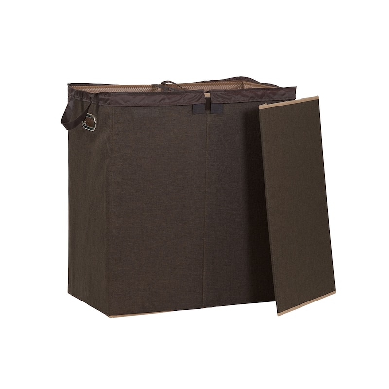 Household Essentials Double Hamper Laundry Sorter with Magnetic Lid, Brown Coffee Linen - 14.0"L x 24.0"W x 26.0"H