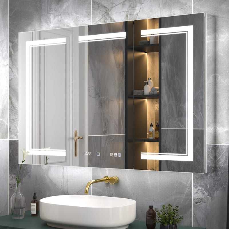 Modland Recessed Smart Mirror Cabinet 24-48x32" with Lights, Anti-Fog, Outlet & Magnifier - Adjustable Shelves