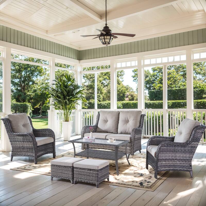 Outdoor Glider Sofa with Patio Chair and Ottoman - Grey - Grey