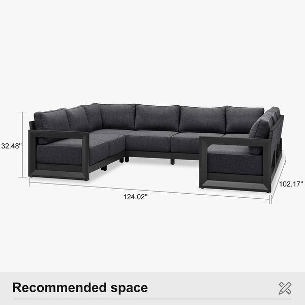 dimension image slide 29 of 32, PURPLE LEAF Caesar Outdoor Couch with 9.6" Thick Cushion and Table for Yard Porch Deck, Grey Outdoor Patio Conversation Sets