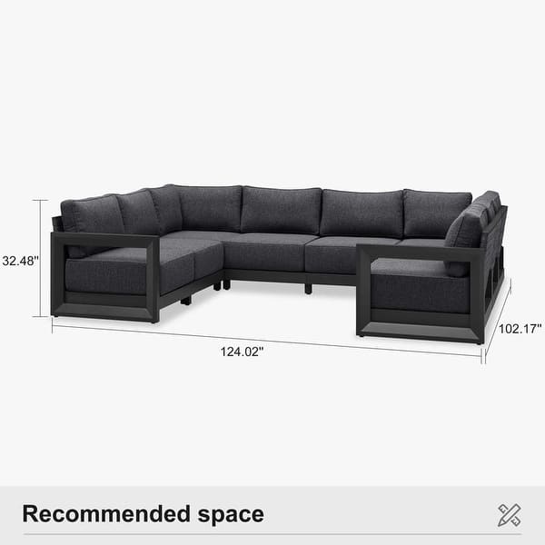 dimension image slide 7 of 14, PURPLE LEAF Caesar U-Shaped Grey Outdoor Couch with 9.6" Thick for Yard Porch Deck Patio Conversation Sets