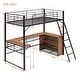 preview thumbnail 12 of 10, Black Twin Size Metal Loft Bed with Shelves and L-shaped Desk