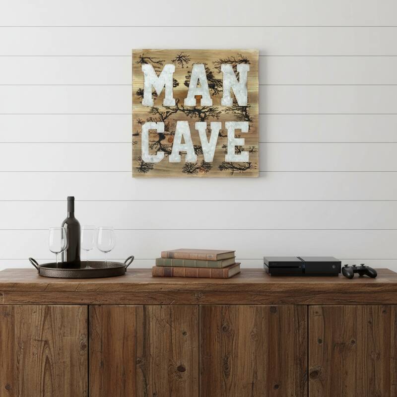 HomeRoots 16" X 16" Brown And Gray Man Cave Wood And Metal Wall Decor - Brown/Gray - 16.00 in. x 16.00 in.  x 1.12 in.