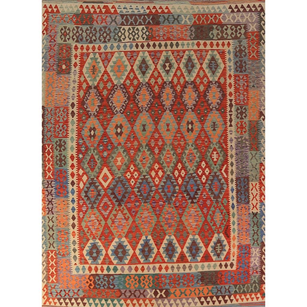 Kilim Oriental Area Rug Flatweave Tribal Multi-Color Wool Carpet - 9'10"x 12'10"