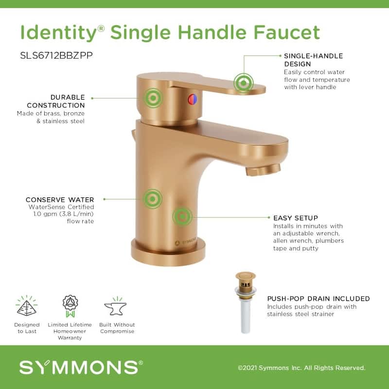 Symmons SLS6712PP Identity 1.0 GPM Single Hole Bathroom Faucet with