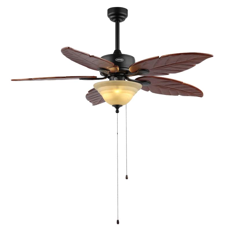 Owen 52" 3-Light Coastal Bohemian Iron/Wood Palm Leaf LED Ceiling Fan with Pull Chain, by JONATHAN Y