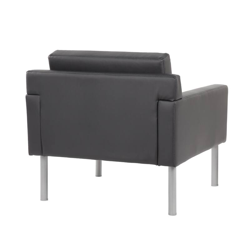 Sia Oversized Lounge Chair, Black Antimicrobial Vinyl, Nickel Legs
