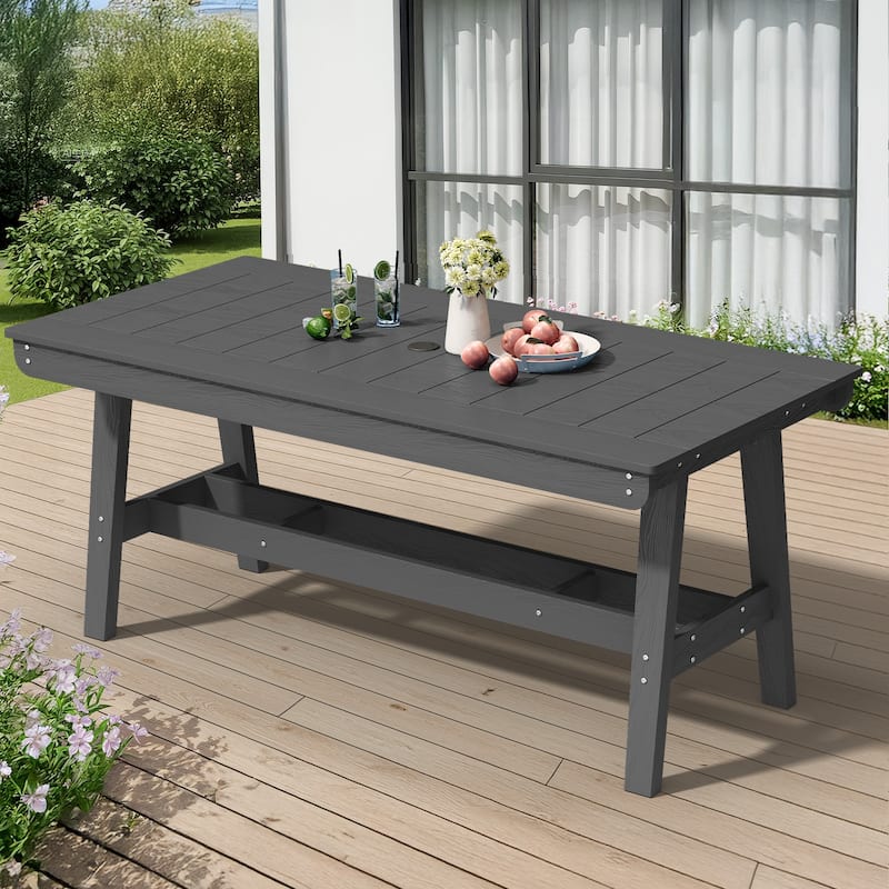 67.91in HDPE Rectangular Patio Dining Table with Umbrella Hole for 4 to 6 People - N/A
