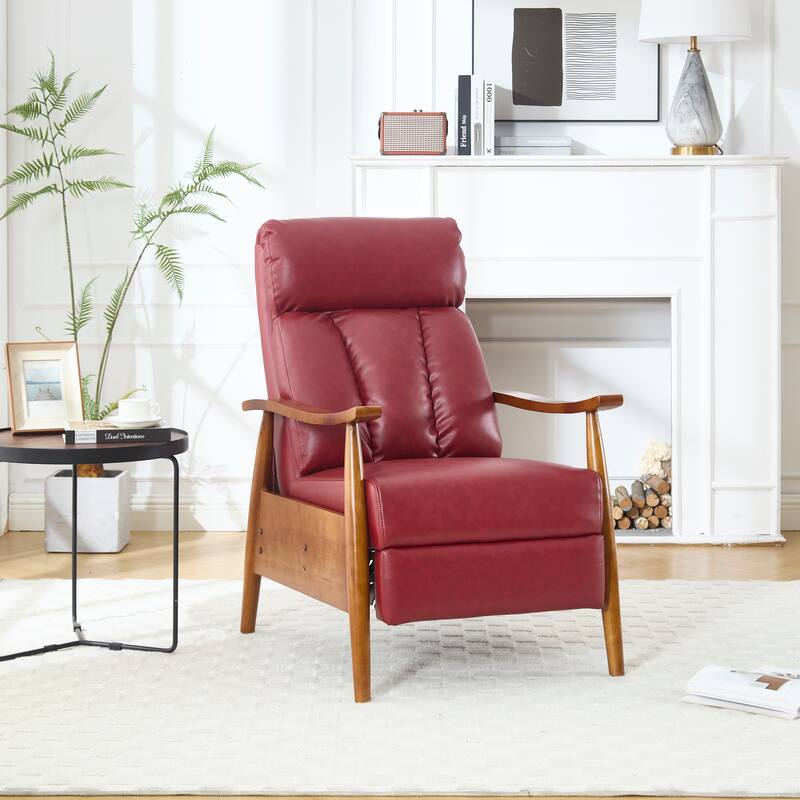 Modern 26.38" Upholstered Adjustable Chaise Lounge Chair with Wood Frame for Living Room - Wine Red