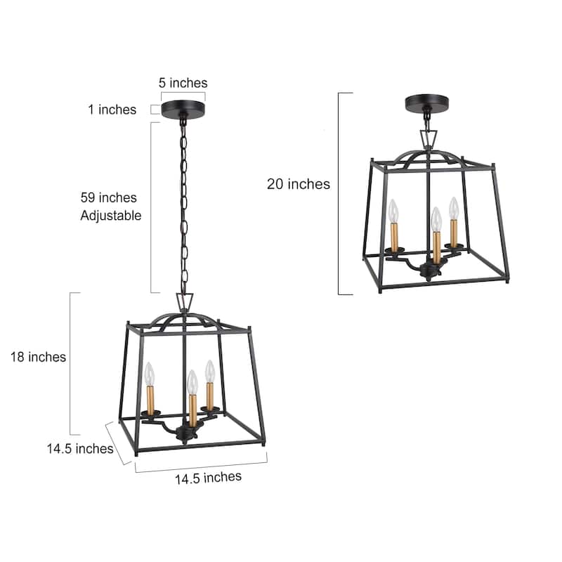 Modern Farmhouse 3-light Lantern Pendant Cage Candle Entryway Foyer Chandelier
