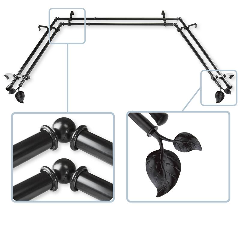 InStyleDesign Vine 13/16" Double Bay Window Curtain Rod - Black
