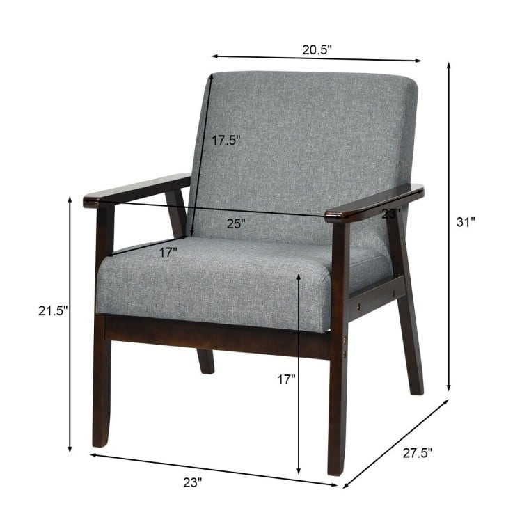 Retro Modern Classic Linen Wide Accent Chair with Espresso Wood Frame
