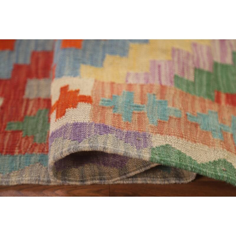 Hand Woven Oriental 100% Wool Carpet Southwestern Geometric Multi-Colored Kilim Area Rug - 6' 6'' X 4' 8''
