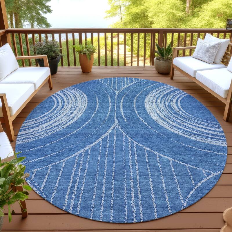 Machine Washable Indoor/ Outdoor Modern Trax Chantille Rug - Navy - 8' x 8'