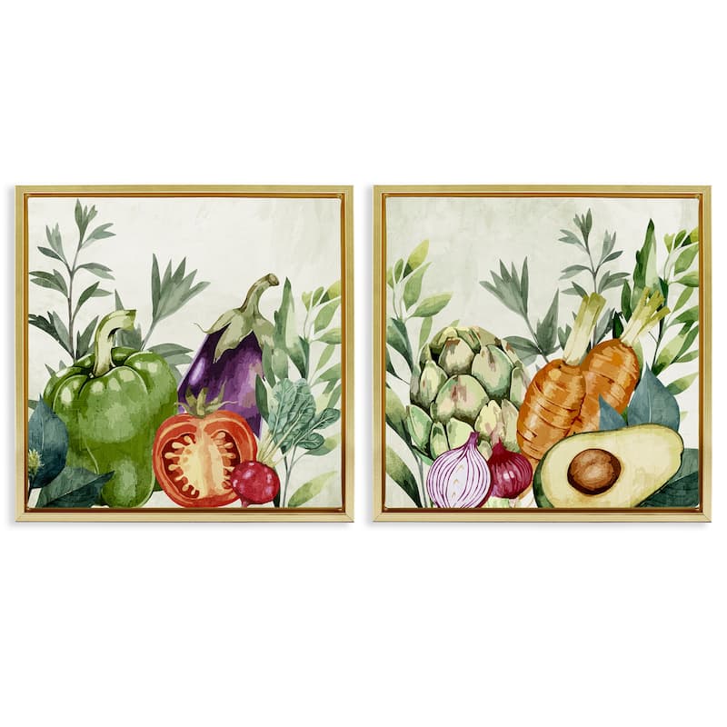 Stupell Country Harvest Vegetables Framed Floater Canvas Wall Art Design By Kim Allen (Set of 2) - 18 x 18 - Gold