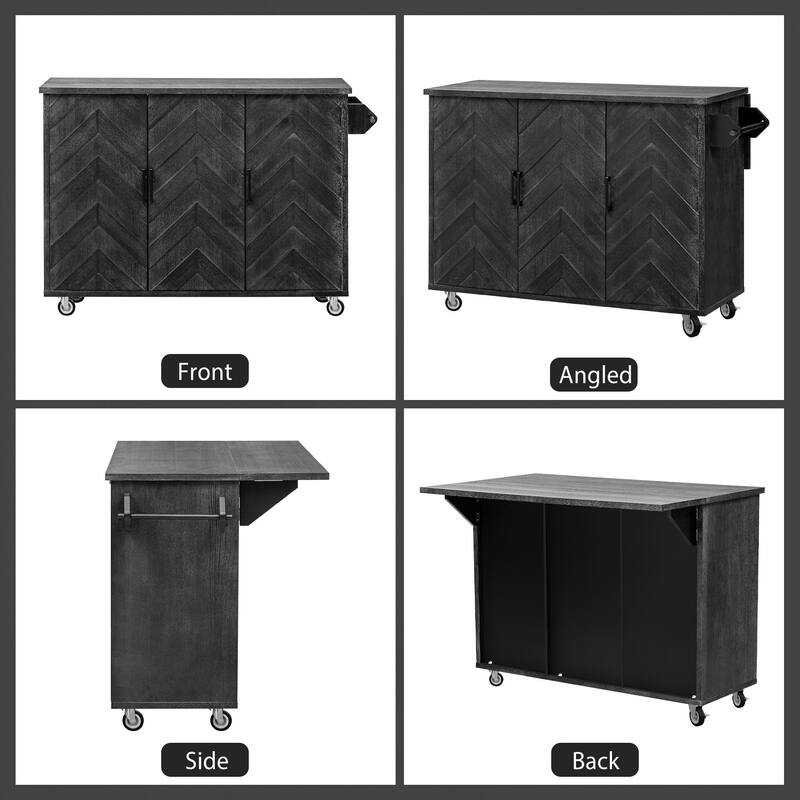 Mobile Kitchen Island on Wheels, Rolling Island Cart with Drop Leaf, Kitchen Island with Storage Rack & Adjustable Shelves