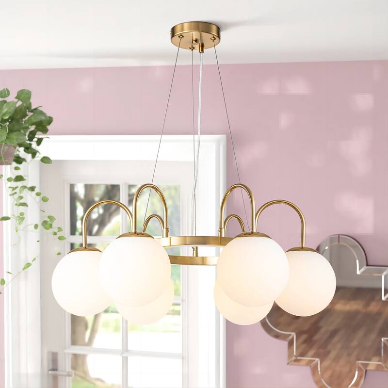 6Light Modern Sputnik Branch Circle Round Frosted Opaque Glass Globe