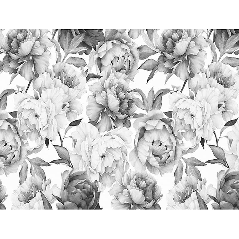 GK Wall Design Charcoal Flower Monochrome Peony Peel&Stick Wallpaper
