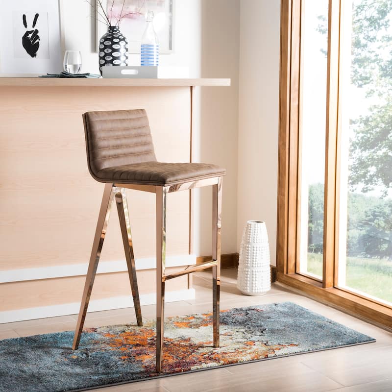 SAFAVIEH Barbla 28.3 Inch Ash Green/ Copper Bar Stool - 16.5" x 18" x 39" - 16.5" x 18" x 39" - 17Wx18Dx39H - Brown/Copper