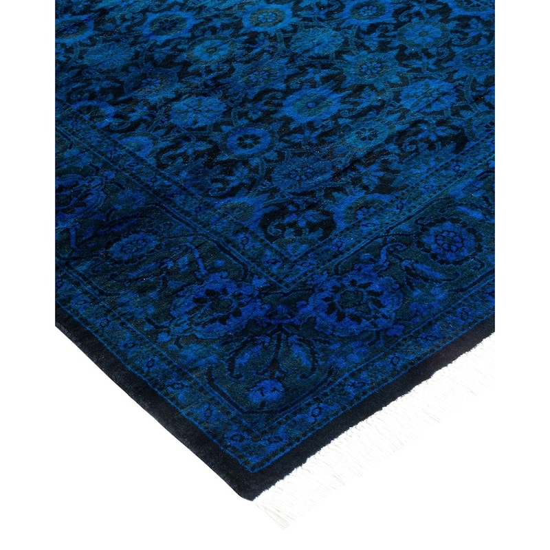 Overton Hand Knotted Wool Vintage Inspired Modern Contemporary Overdyed Blue Runner Rug - 2' 7" x 11' 10"