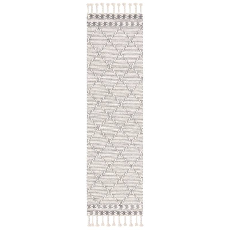 SAFAVIEH Handmade Vermont Mellisa Trellis Wool Tassel Rug - 2'3" x 8' Runner - Ivory/Grey
